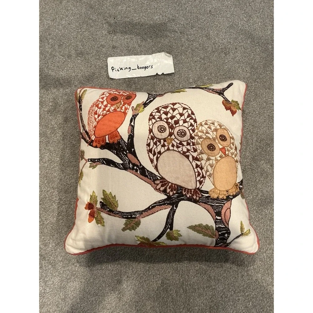 Himalaya Overseas Owls Embroidered Pillow 100% Cotton